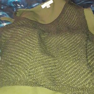 NWOT Green Satin Tank Top with Crocheted F…